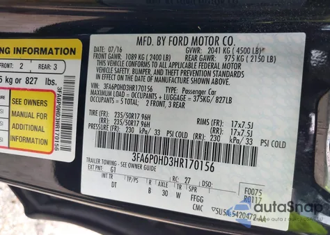 2017 Ford Fusion Se z USA, uszkodzony, nr VIN 3FA6P0HD3HR170156